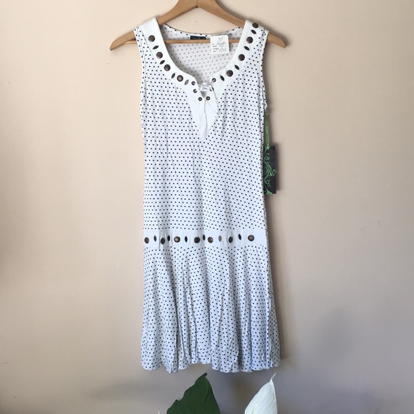 🆕 TRICOTTO White Blue Polka Dot Dress - Picture 1 of 7